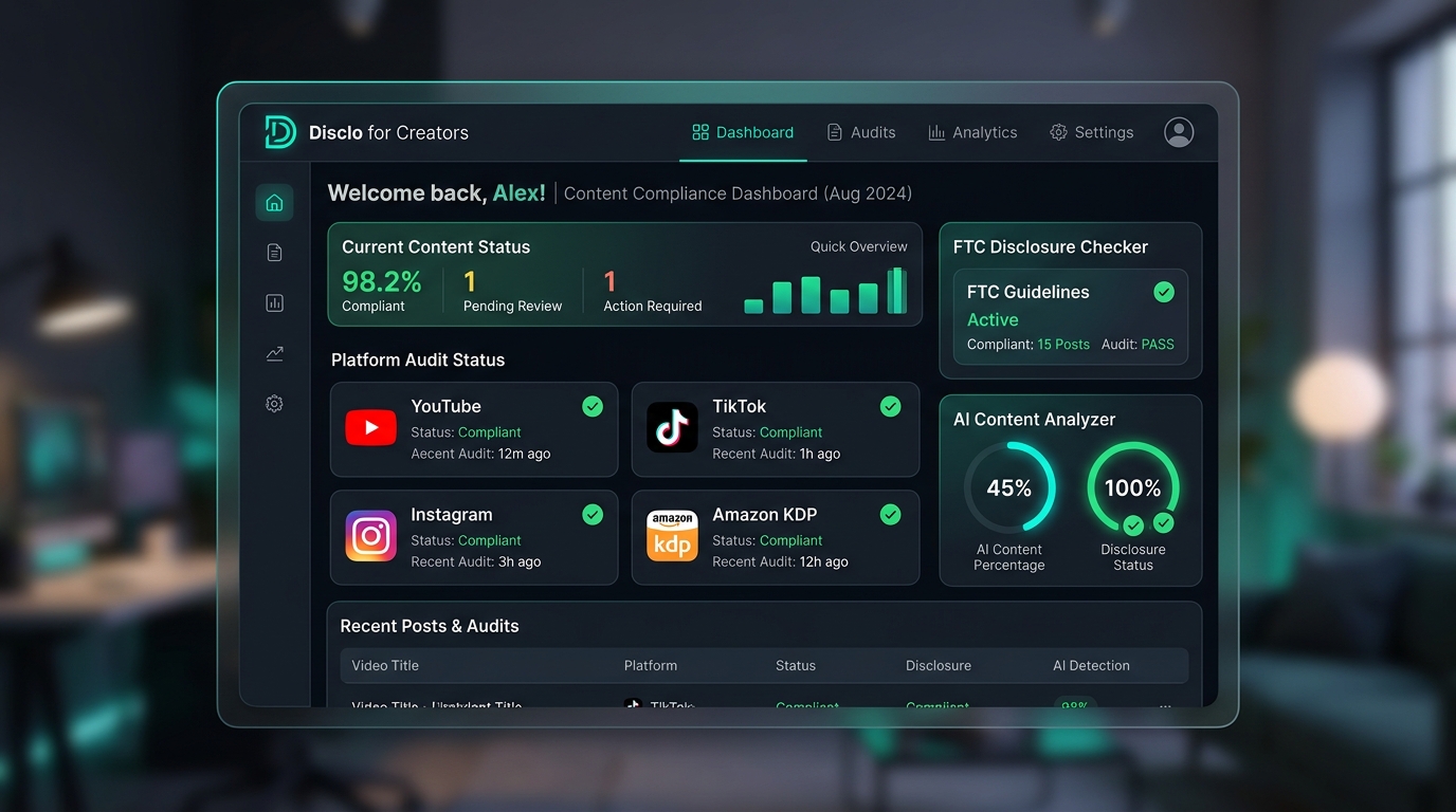 Disclo for Creators Compliance Dashboard Mockup