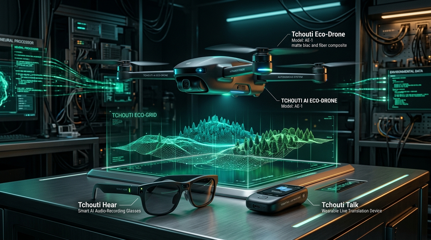 Tchouti AI Hardware Lab: Autonomous Drones, Smart Glasses, Live Translation