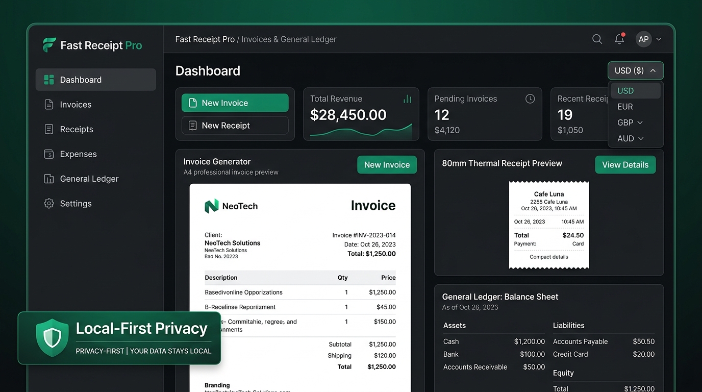 Fast Receipt Pro Invoice and Bookkeeping Dashboard Mockup
